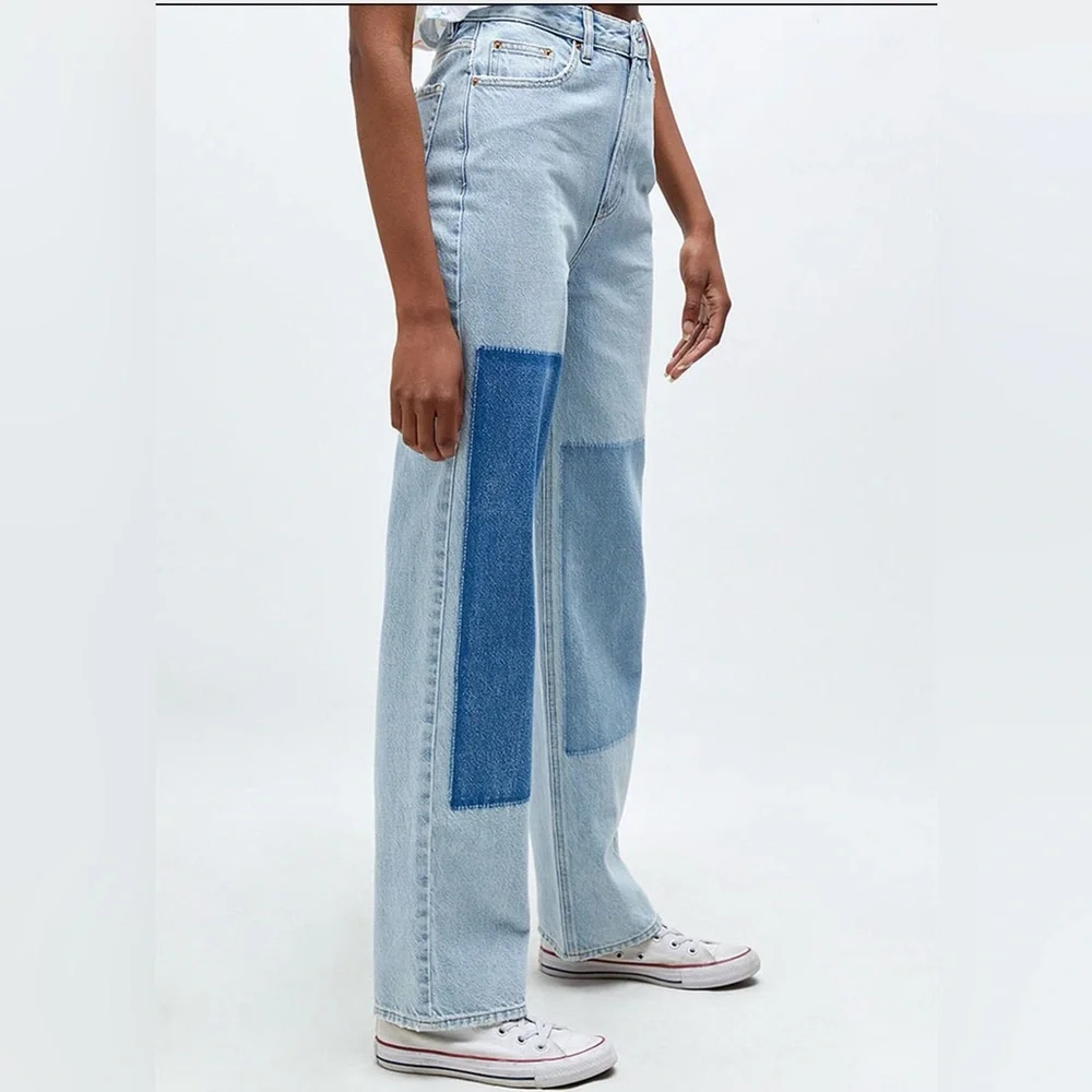 PacSun 90s Boyfriend Jeans Size 27 Light Wash Patchwork High Rise Baggy Denim - Picture 4 of 8